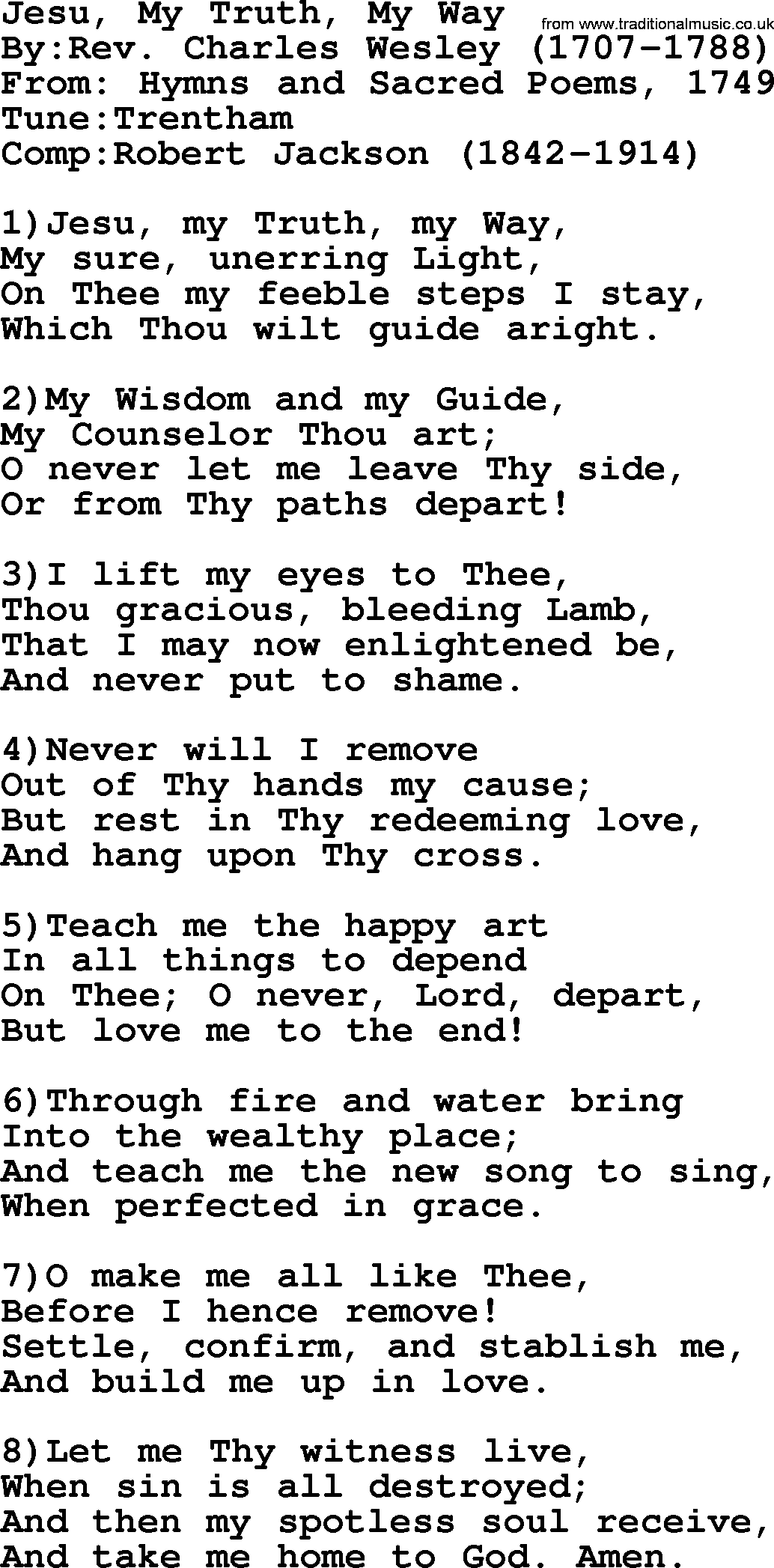 Methodist Hymn: Jesu, My Truth, My Way, lyrics