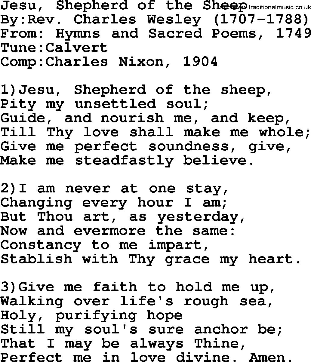 Methodist Hymn: Jesu, Shepherd Of The Sheep, lyrics