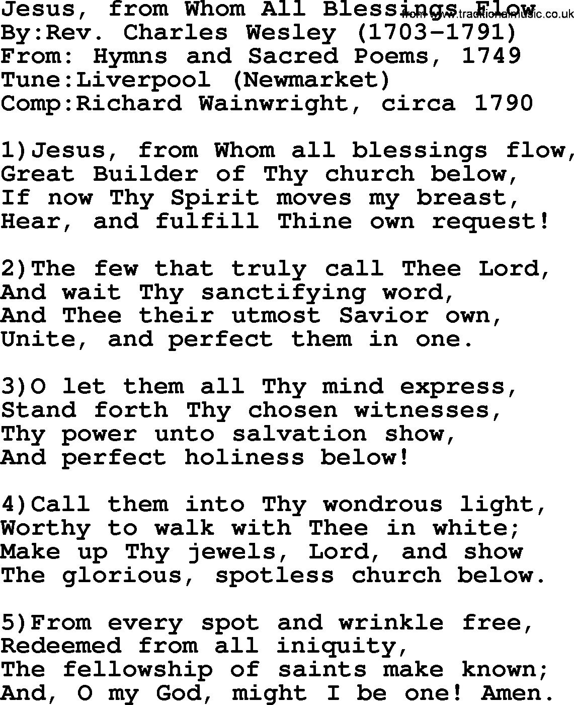 Methodist Hymn: Jesus, From Whom All Blessings Flow, lyrics