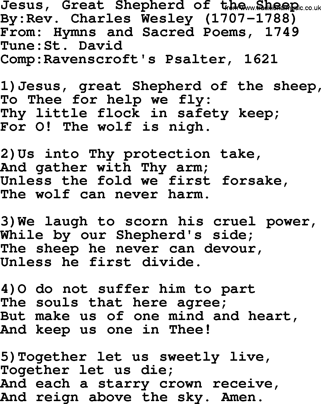 Methodist Hymn: Jesus, Great Shepherd Of The Sheep, lyrics