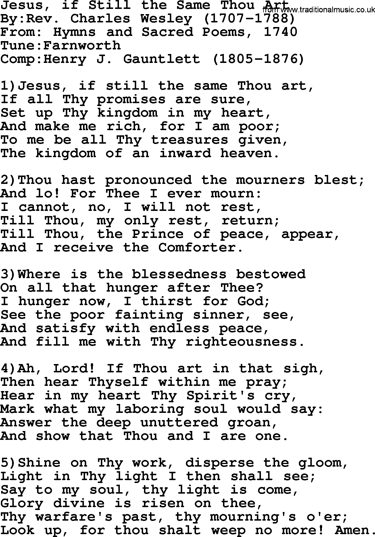 Methodist Hymn: Jesus, If Still The Same Thou Art, lyrics