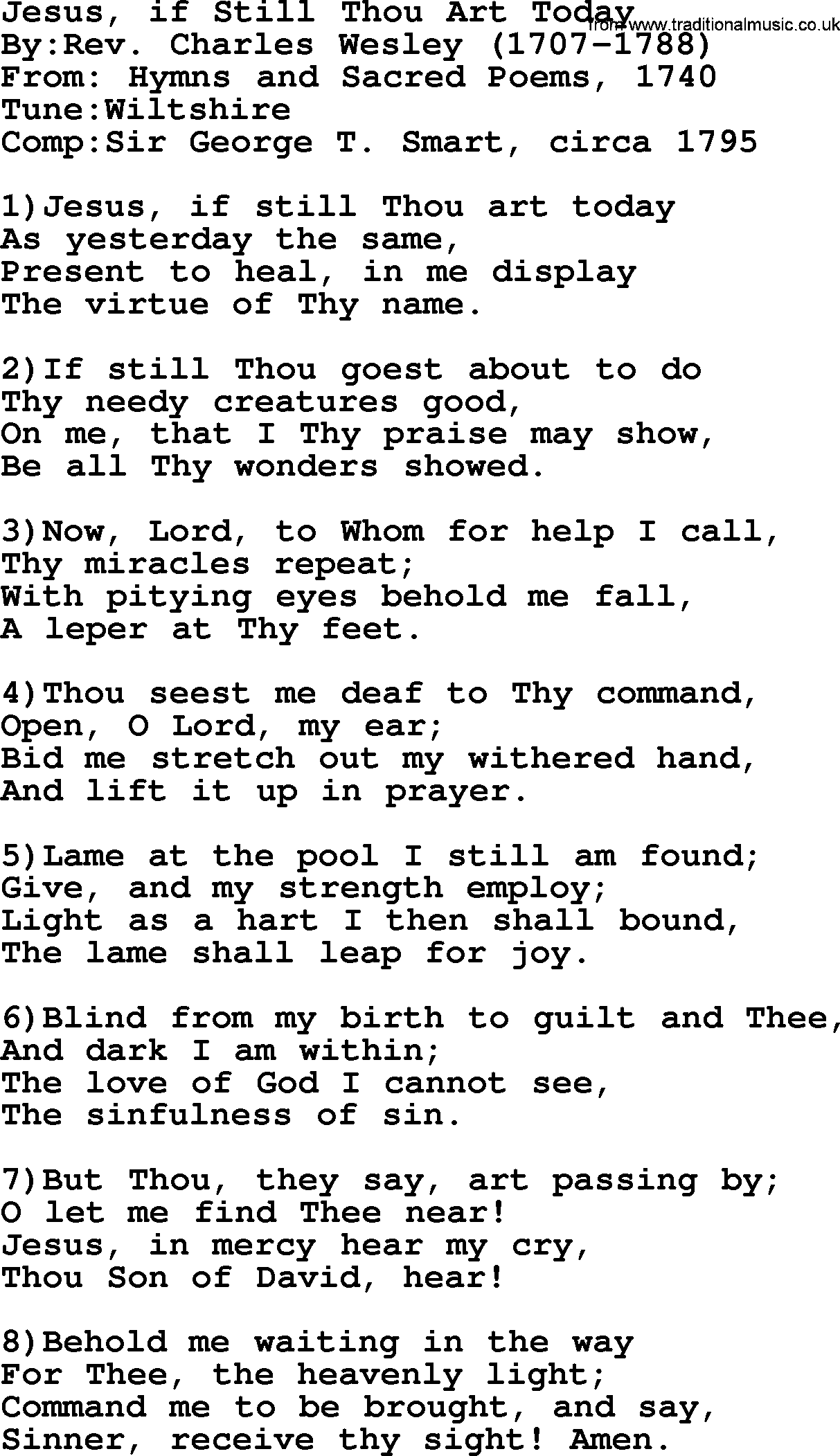 Methodist Hymn: Jesus, If Still Thou Art Today, lyrics