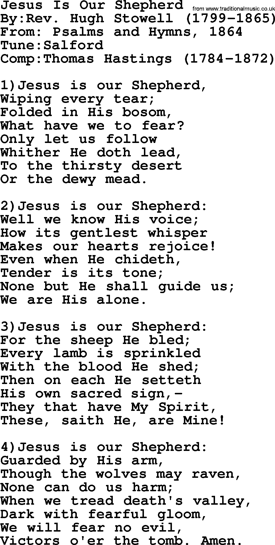 Methodist Hymn: Jesus Is Our Shepherd, lyrics