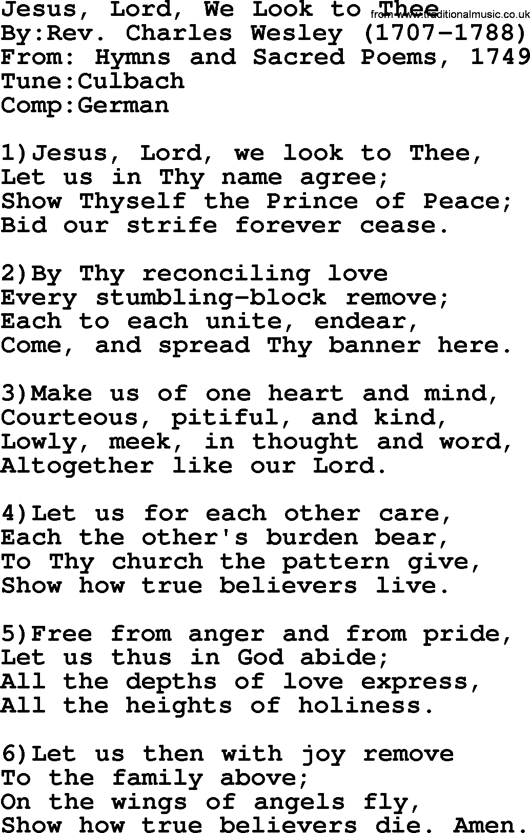 Methodist Hymn: Jesus, Lord, We Look To Thee, lyrics