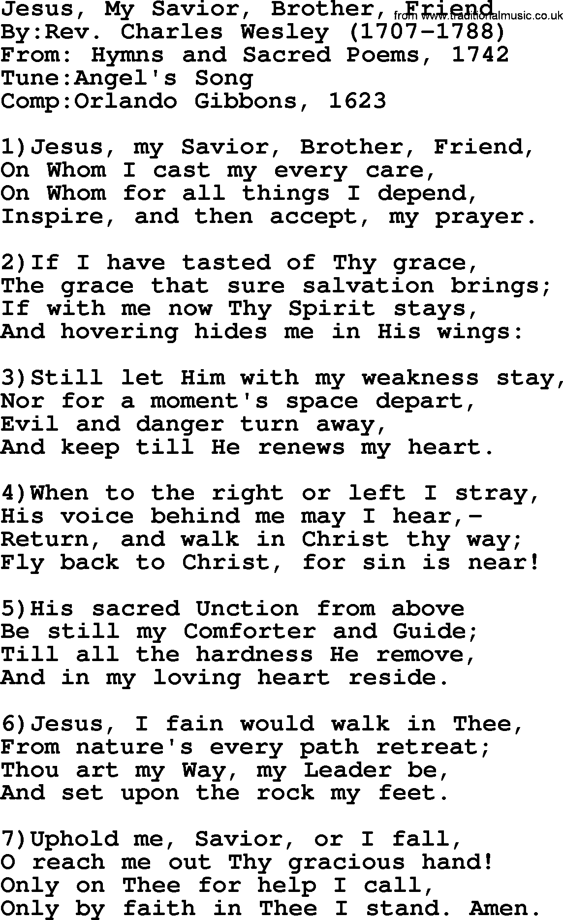 Methodist Hymn: Jesus, My Savior, Brother, Friend, lyrics