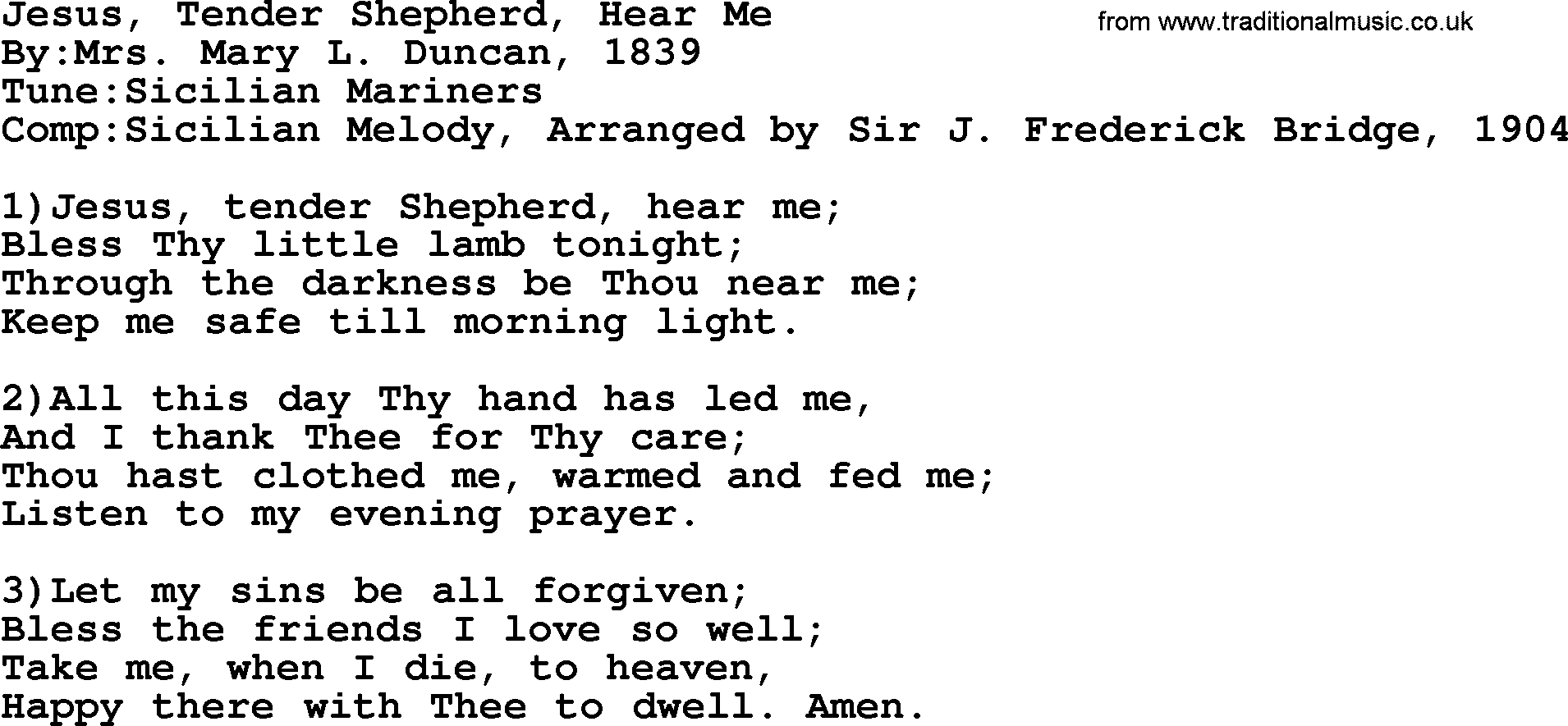 Methodist Hymn: Jesus, Tender Shepherd, Hear Me, lyrics