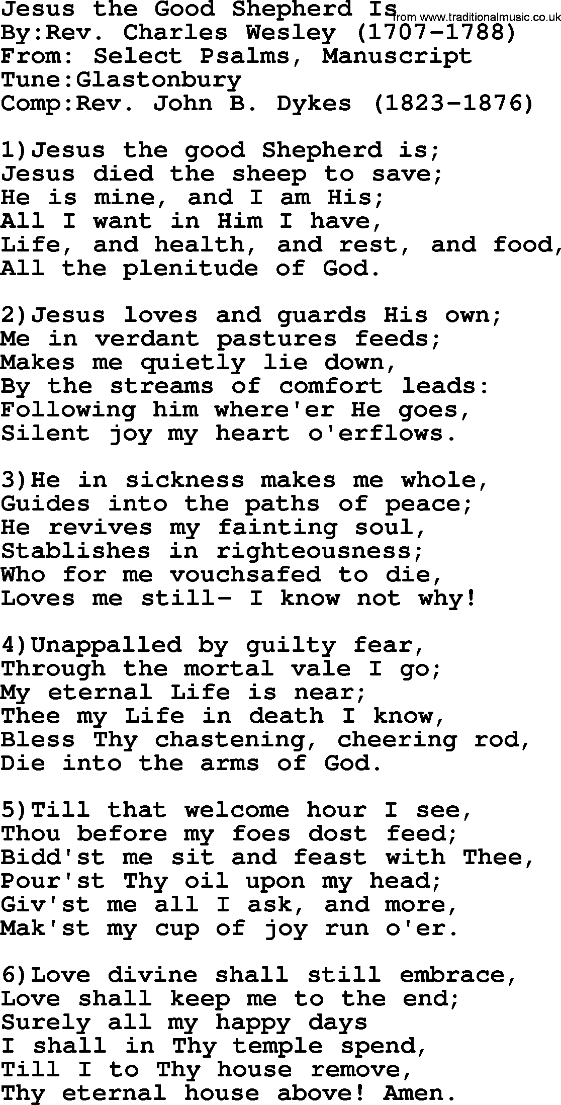 Methodist Hymn: Jesus The Good Shepherd Is, lyrics