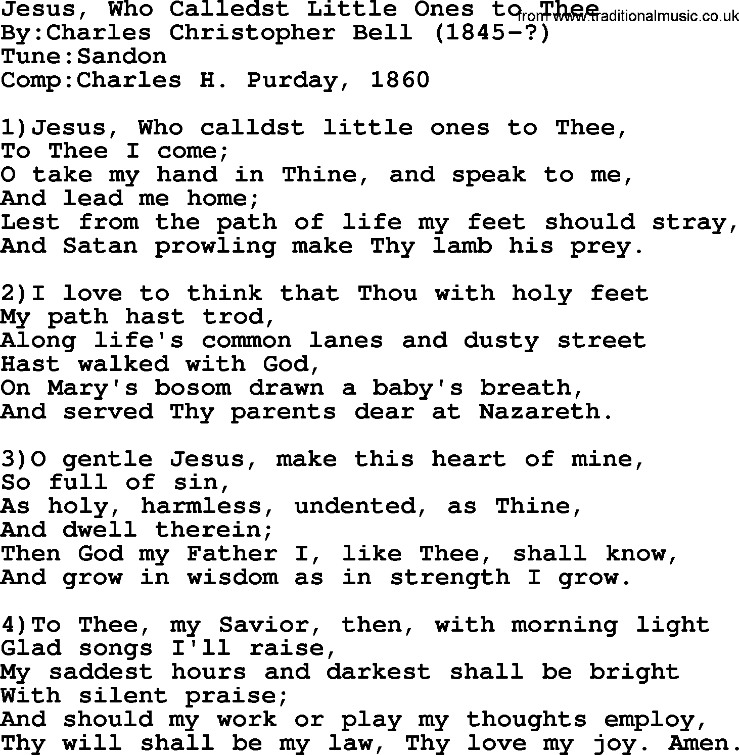 Methodist Hymn: Jesus, Who Calledst Little Ones To Thee, lyrics