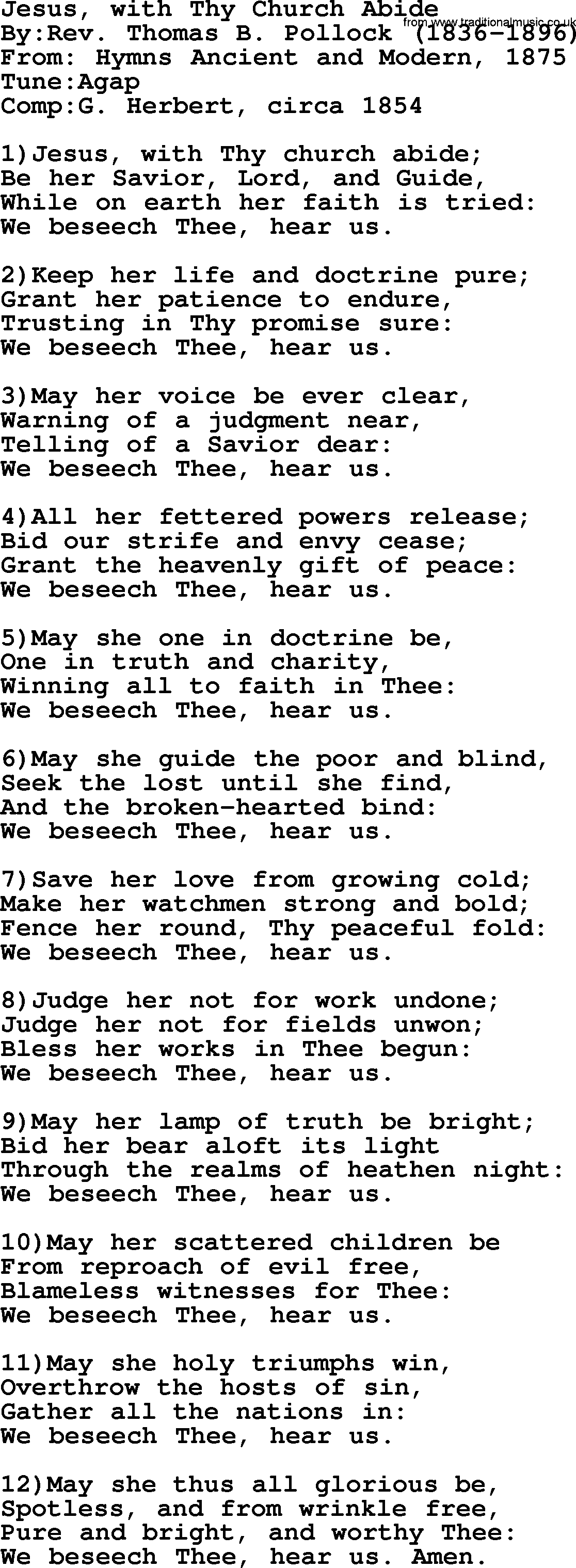 Methodist Hymn: Jesus, With Thy Church Abide, lyrics