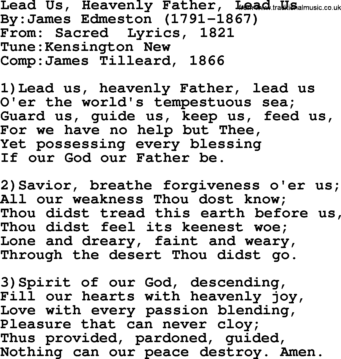 Methodist Hymn: Lead Us, Heavenly Father, Lead Us, lyrics