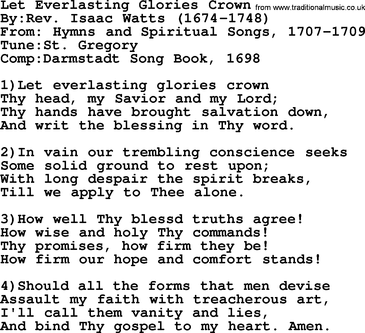 Methodist Hymn: Let Everlasting Glories Crown, lyrics