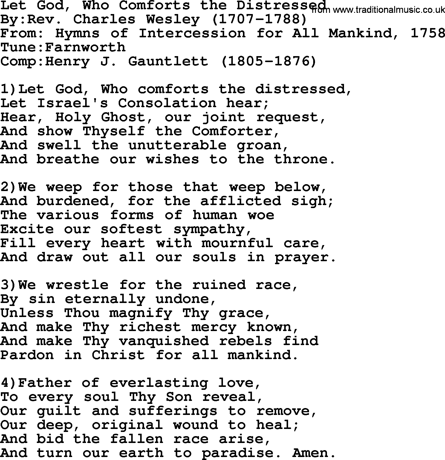 Methodist Hymn: Let God, Who Comforts The Distressed, lyrics