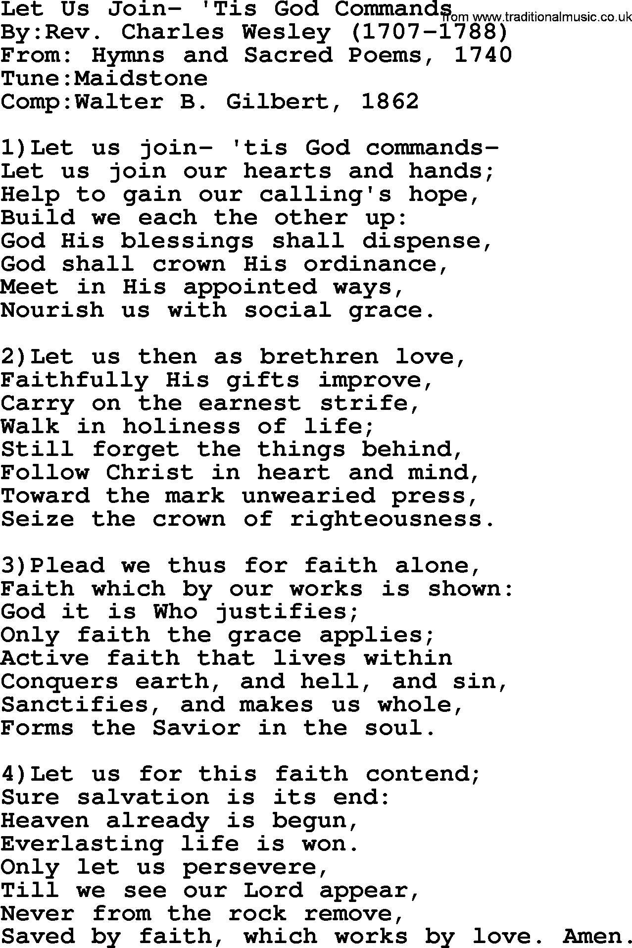 Methodist Hymn: Let Us Join- 'tis God Commands, lyrics