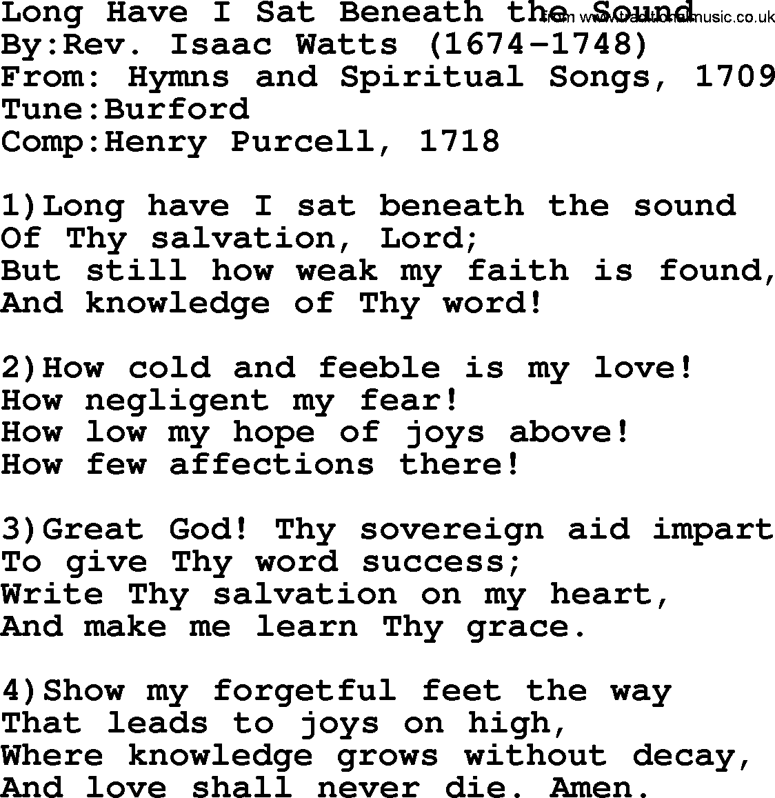 Methodist Hymn: Long Have I Sat Beneath The Sound, lyrics