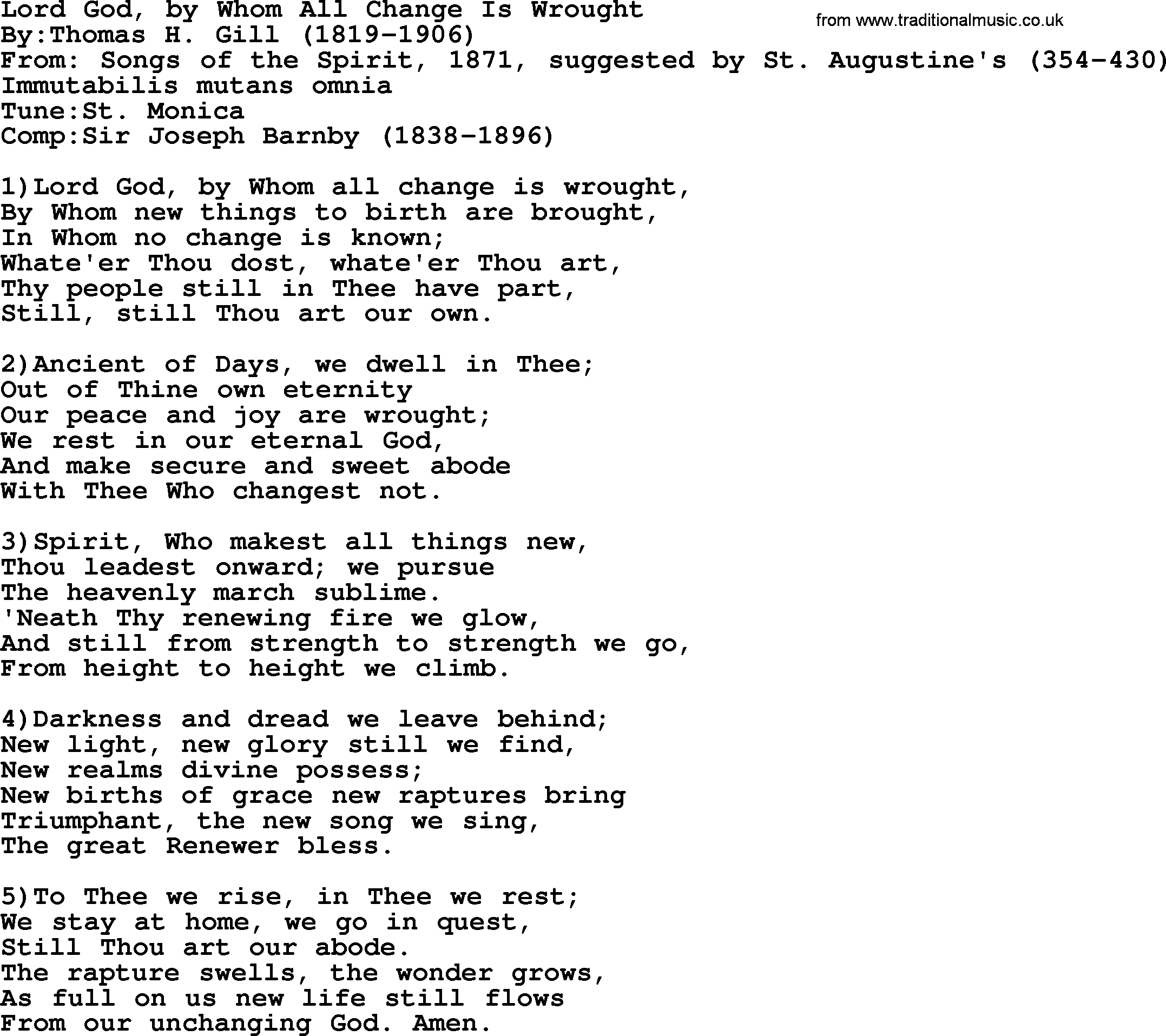 Methodist Hymn: Lord God, By Whom All Change Is Wrought, lyrics
