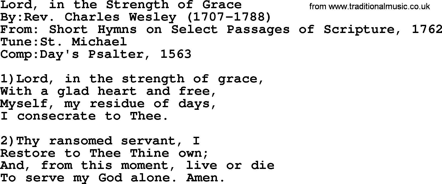 Methodist Hymn: Lord, In The Strength Of Grace, lyrics