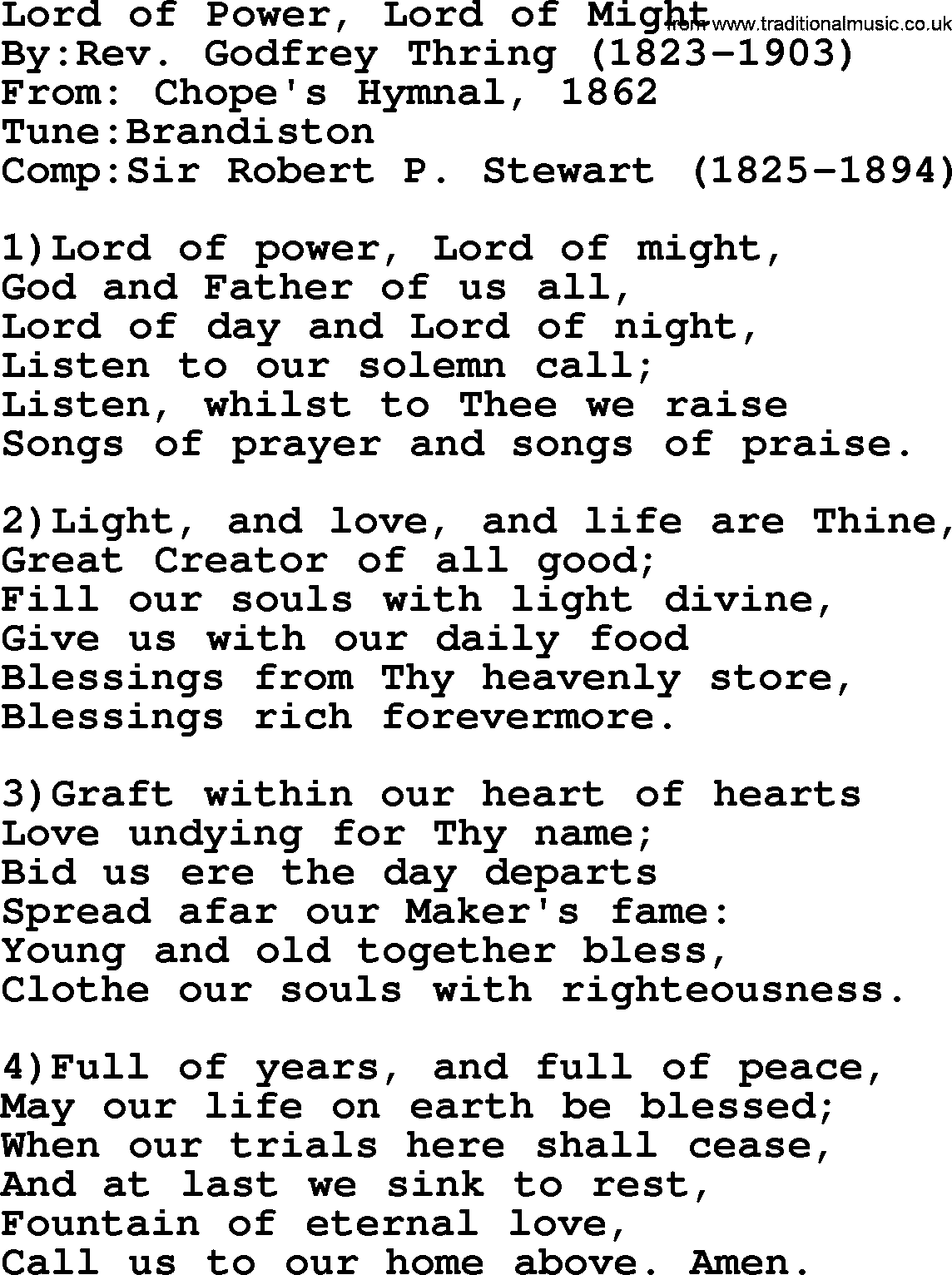 Methodist Hymn: Lord Of Power, Lord Of Might, lyrics