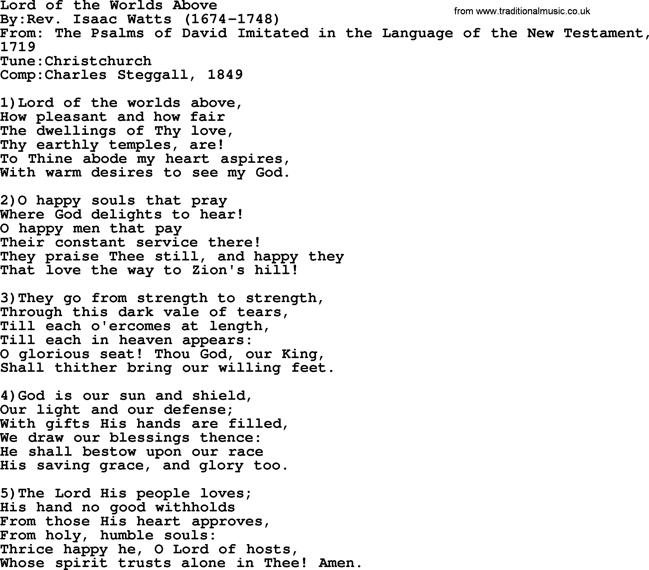 Methodist Hymn: Lord Of The Worlds Above, lyrics