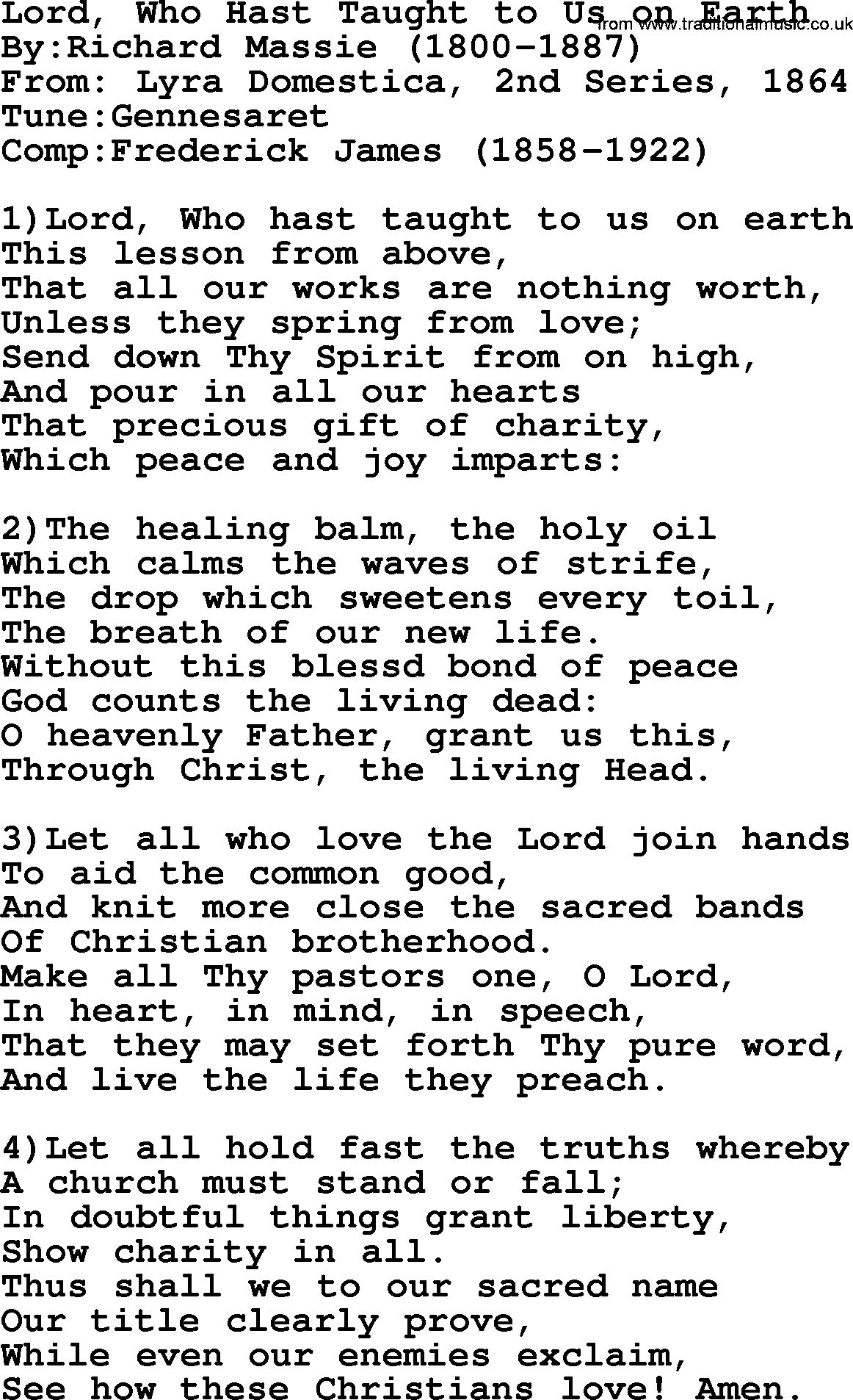 Methodist Hymn: Lord, Who Hast Taught To Us On Earth, lyrics