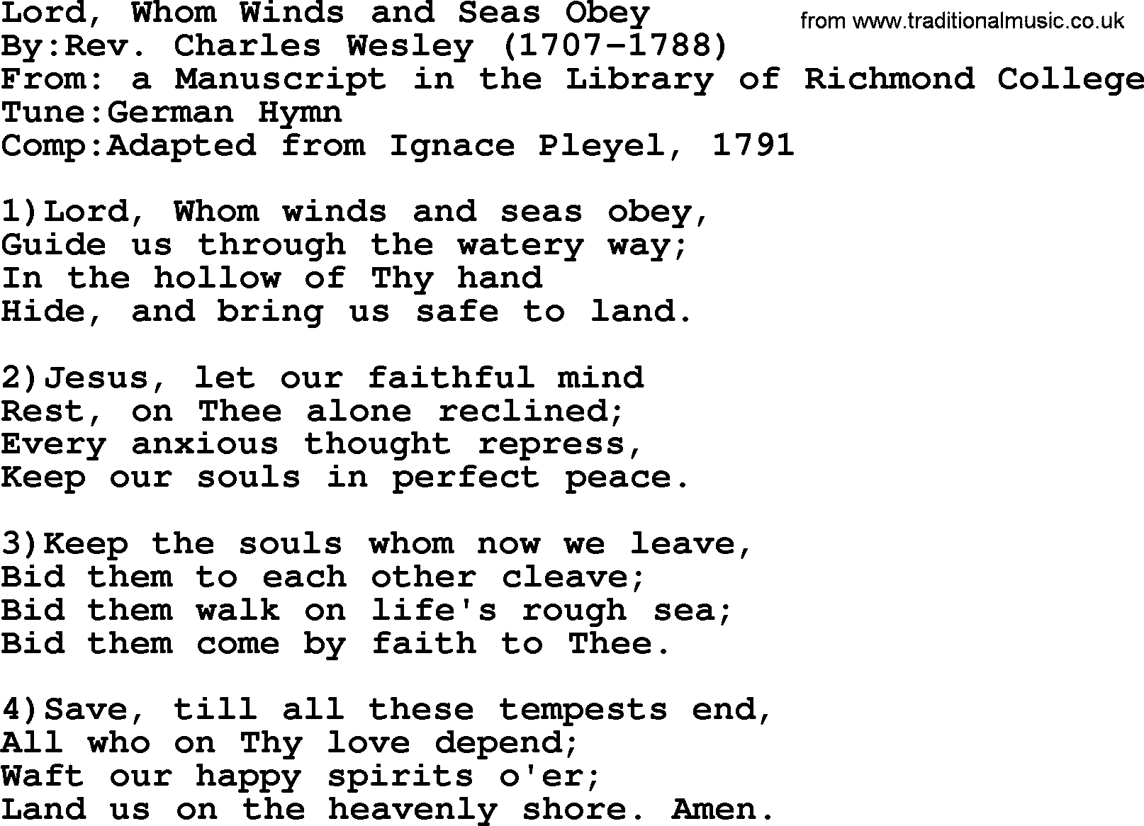 Methodist Hymn: Lord, Whom Winds And Seas Obey, lyrics