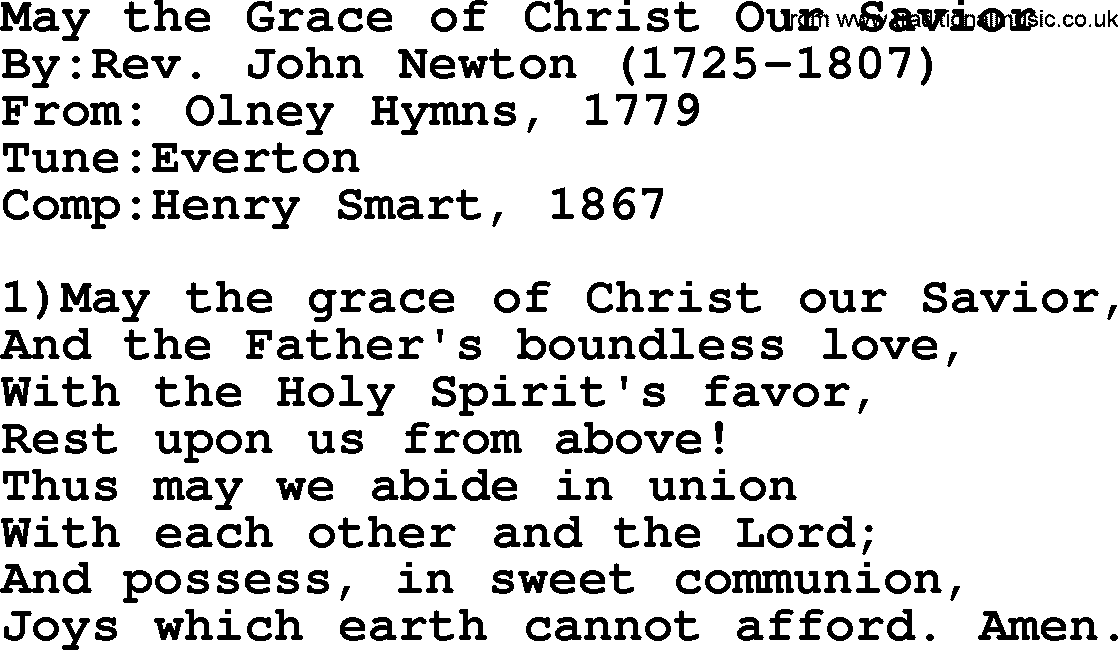 Methodist Hymn: May The Grace Of Christ Our Savior, lyrics