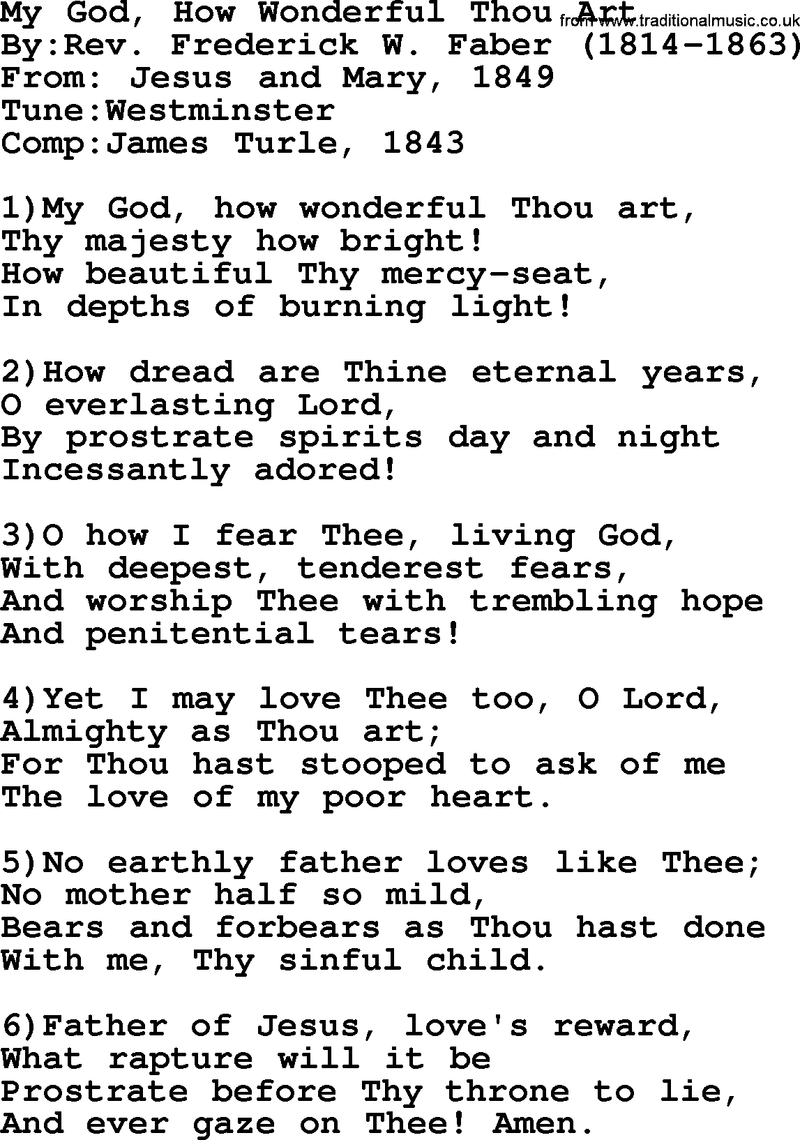 Methodist Hymn: My God, How Wonderful Thou Art, lyrics
