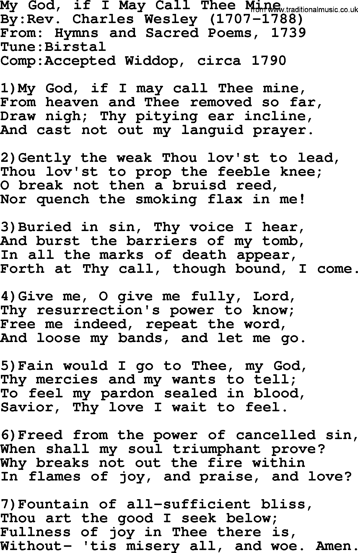 Methodist Hymn: My God, If I May Call Thee Mine, lyrics