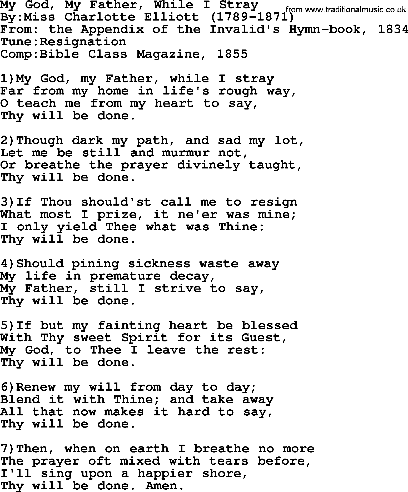 Methodist Hymn: My God, My Father, While I Stray, lyrics