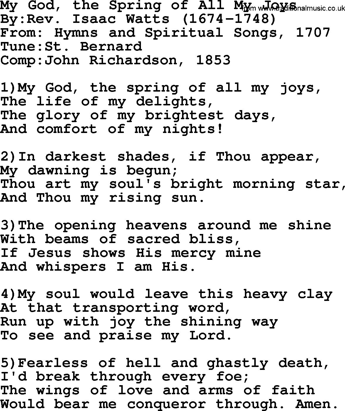 Methodist Hymn: My God, The Spring Of All My Joys, lyrics