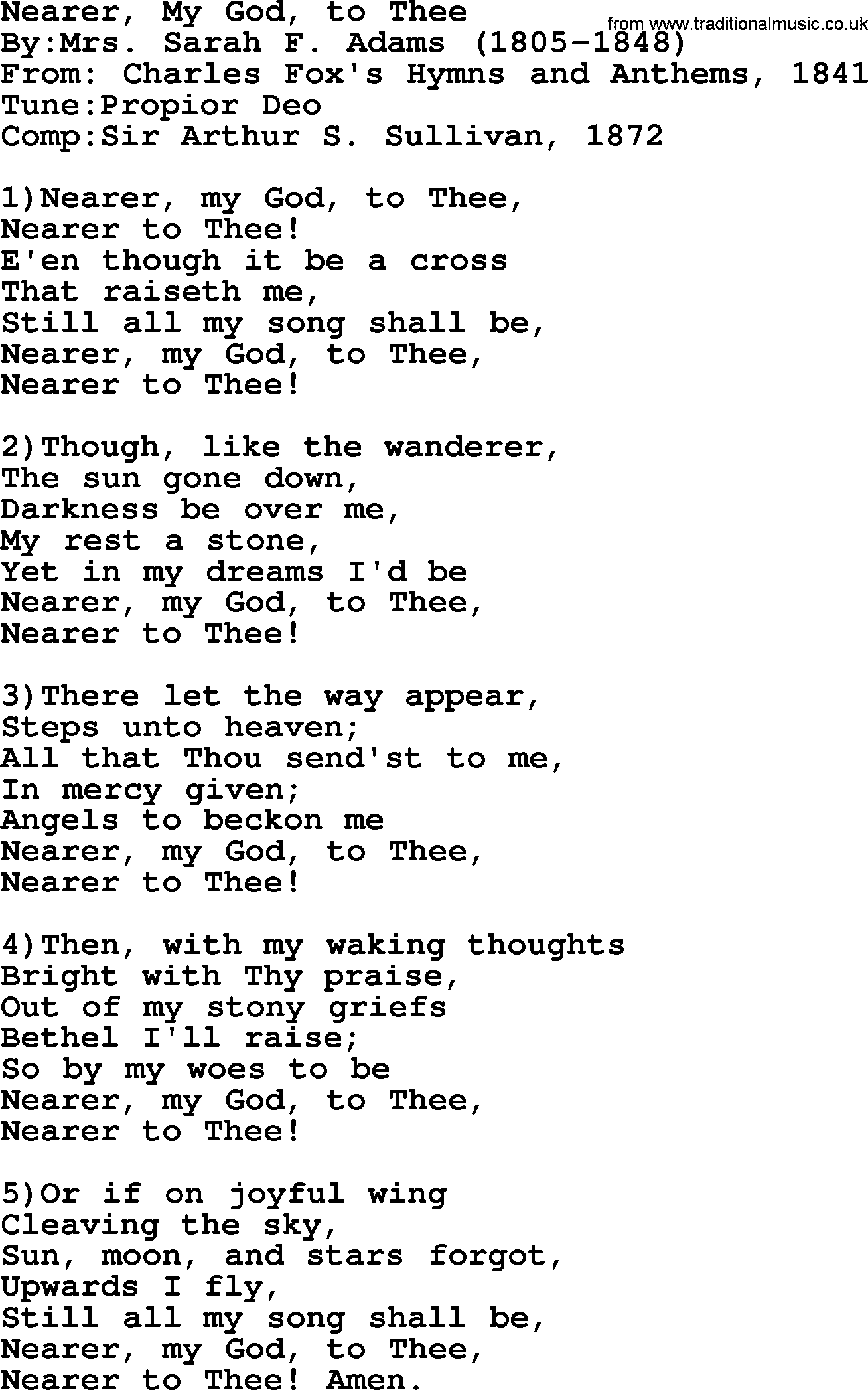 Methodist Hymn: Nearer, My God, To Thee, lyrics