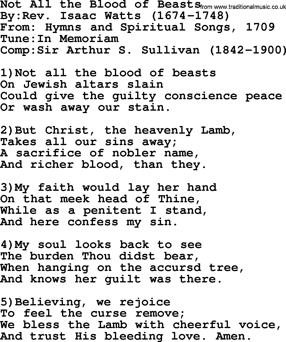Methodist Hymn: Not All The Blood Of Beasts, lyrics