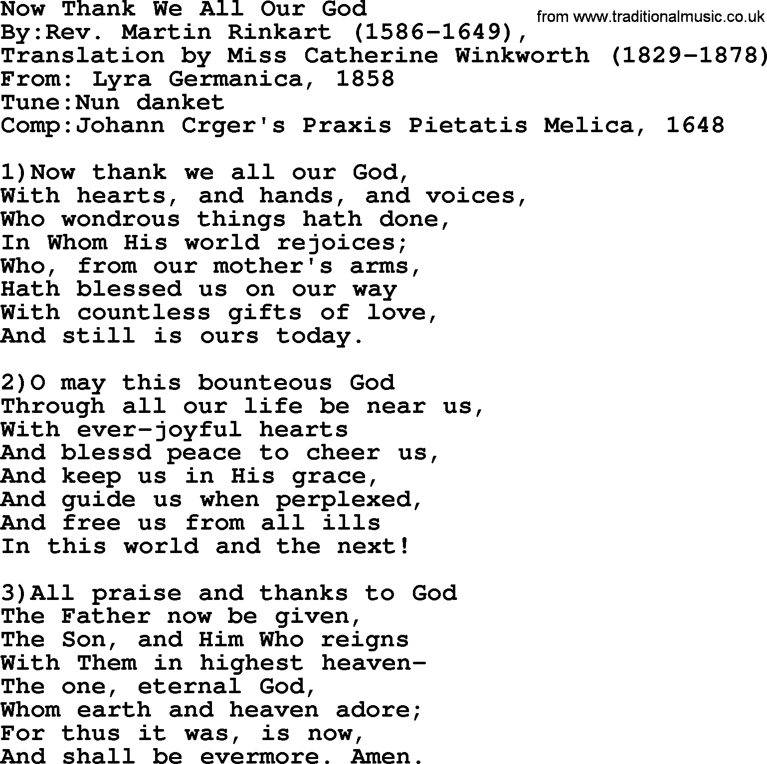 Methodist Hymn: Now Thank We All Our God, lyrics