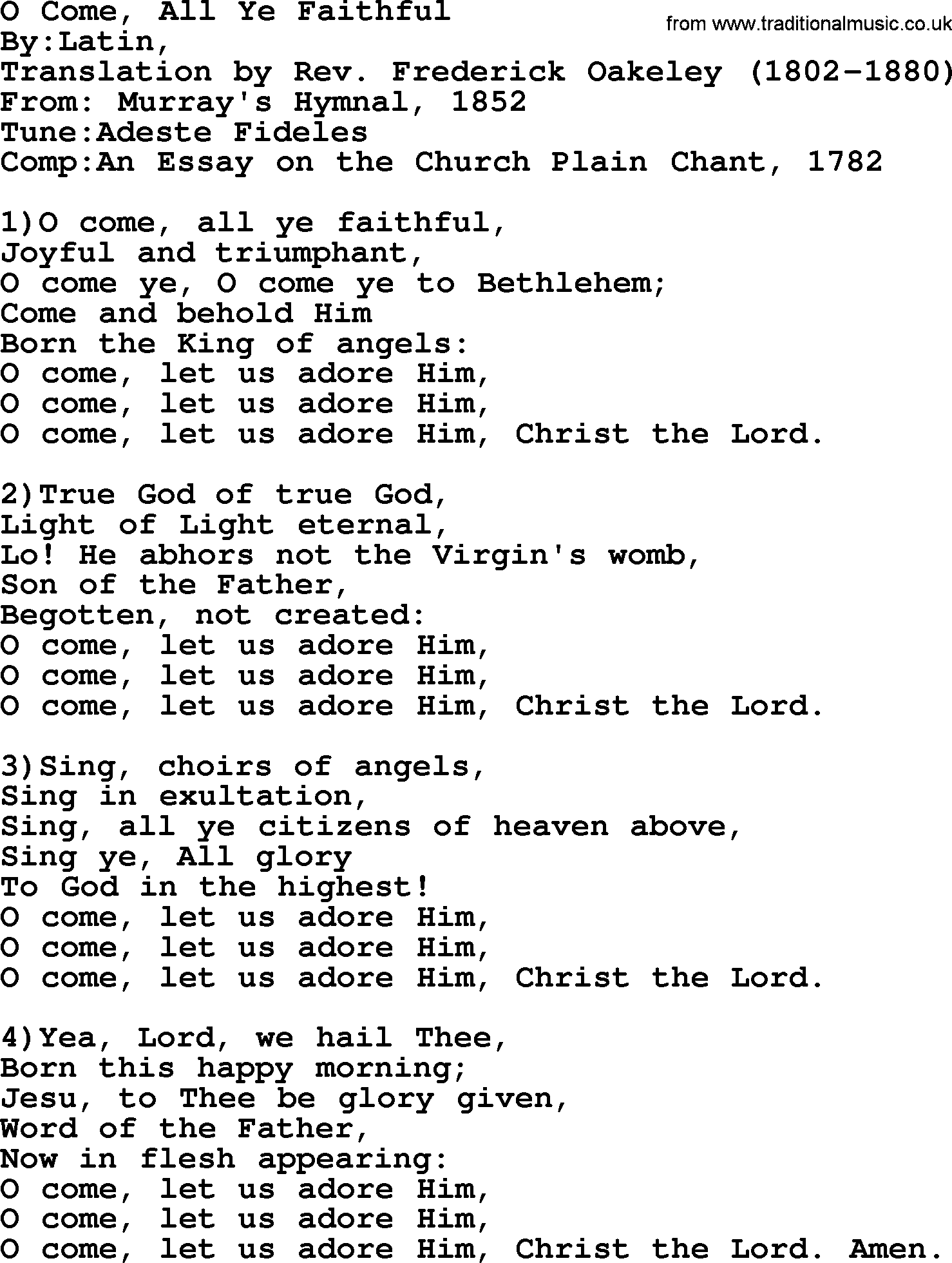 Methodist Hymn: O Come, All Ye Faithful - lyrics with PDF