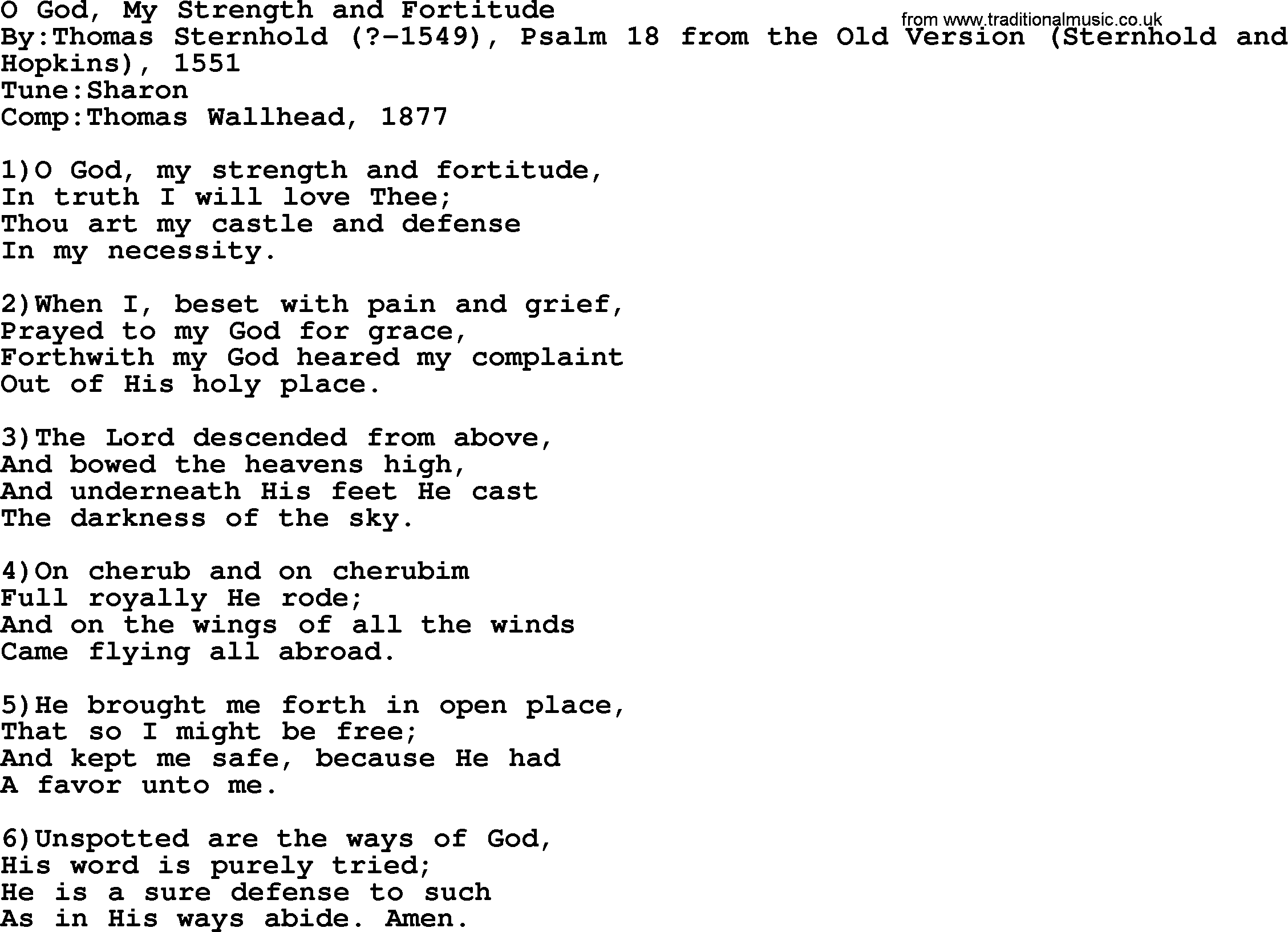 Methodist Hymn: O God, My Strength And Fortitude, lyrics