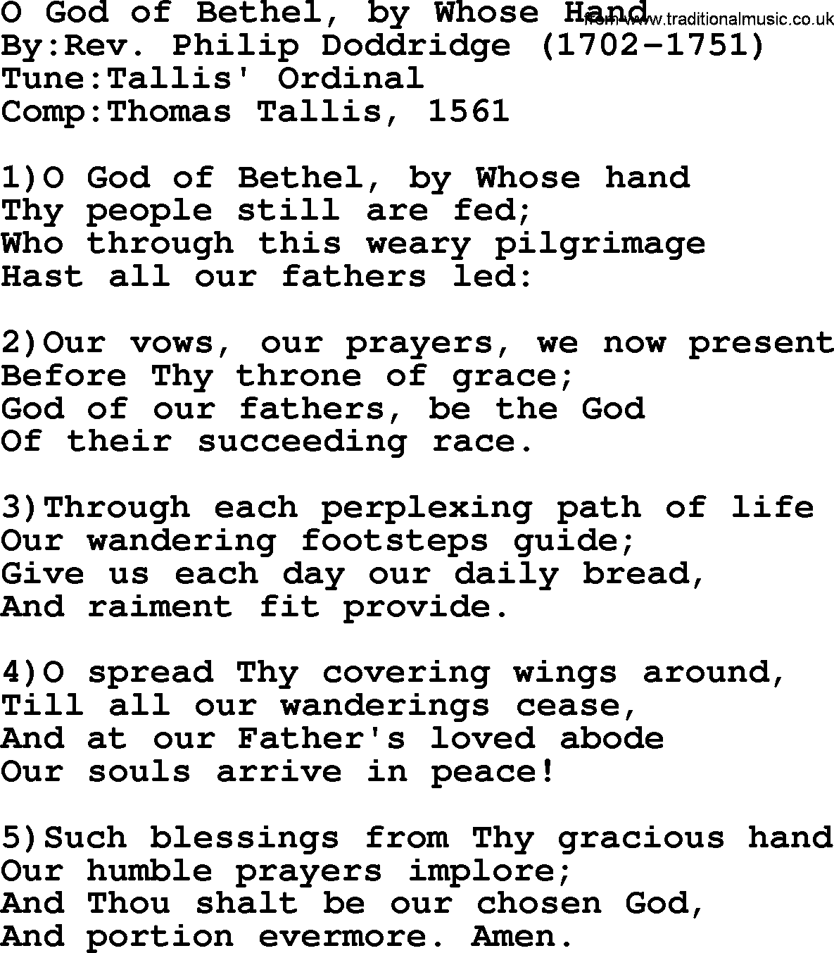 Methodist Hymn: O God Of Bethel, By Whose Hand, lyrics