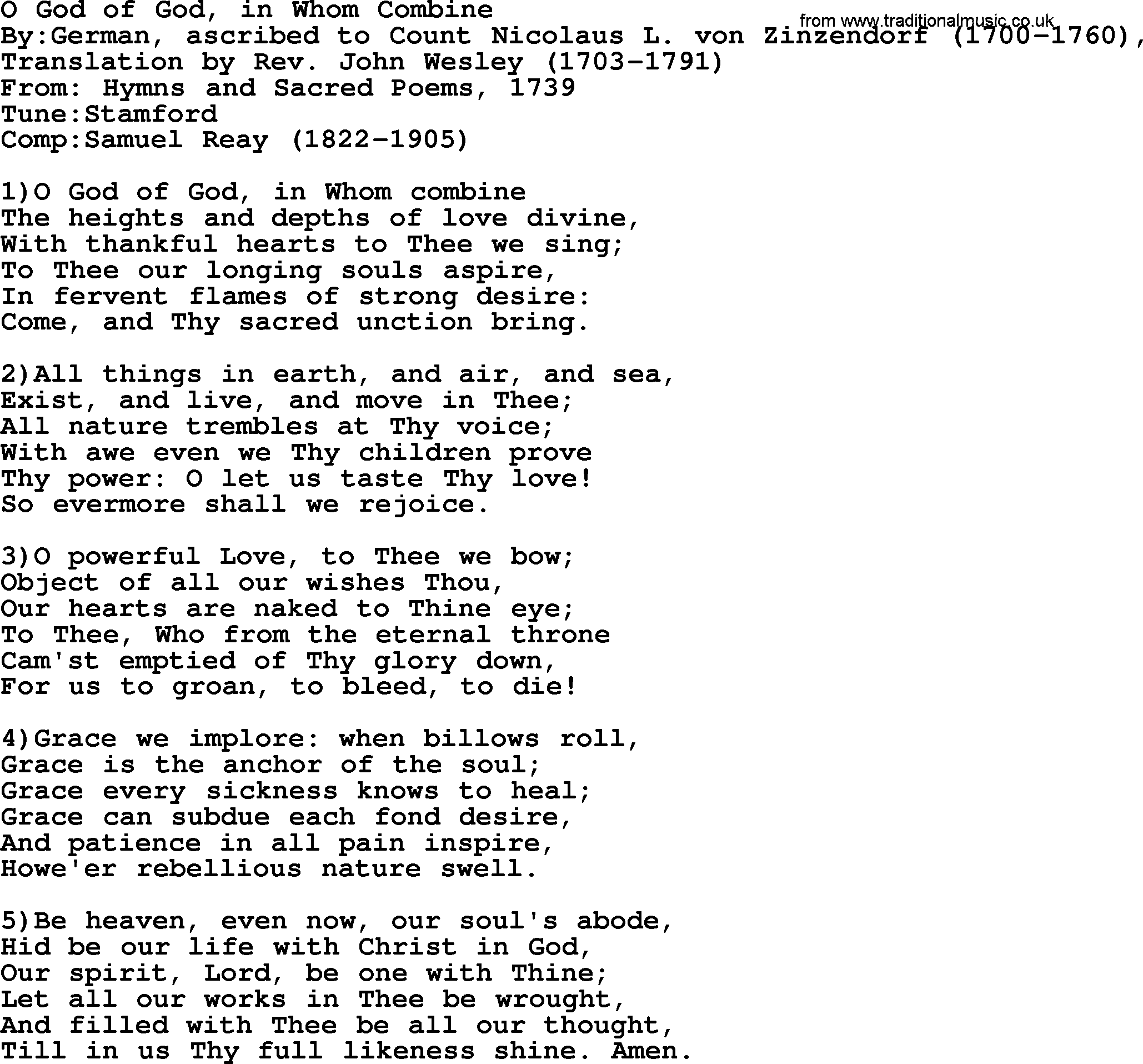 Methodist Hymn: O God Of God, In Whom Combine, lyrics