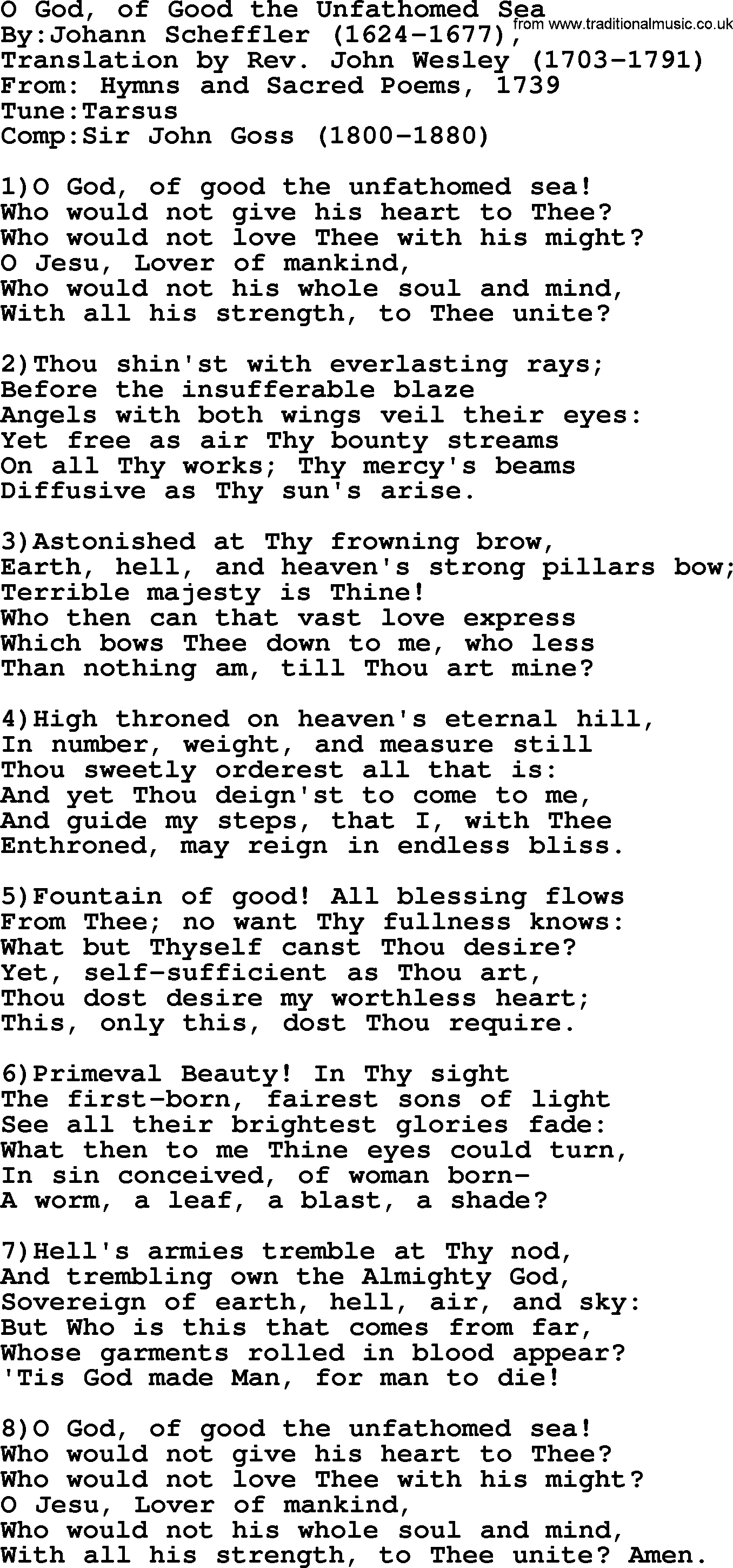 Methodist Hymn: O God, Of Good The Unfathomed Sea, lyrics