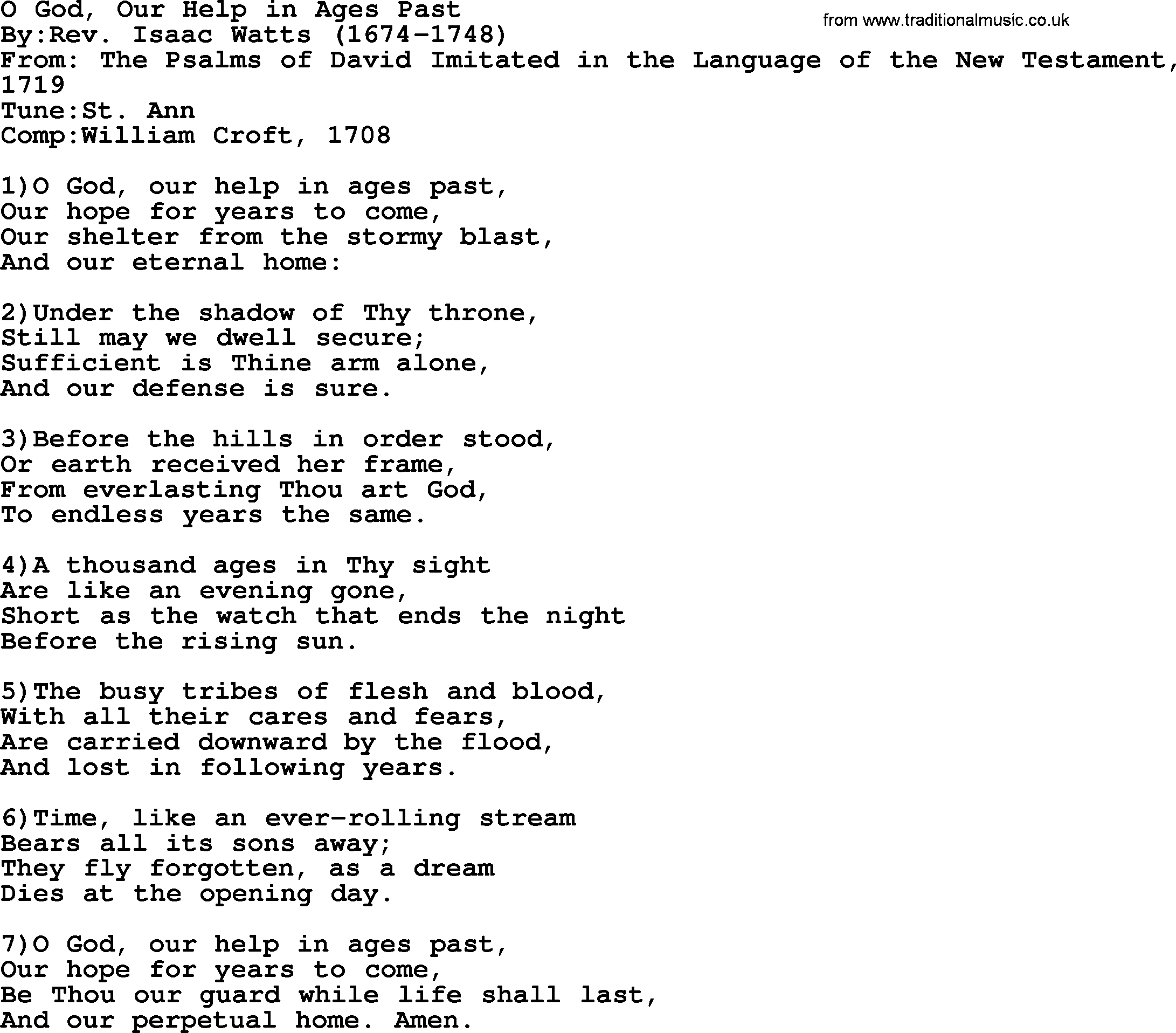 Methodist Hymn: O God, Our Help In Ages Past, lyrics