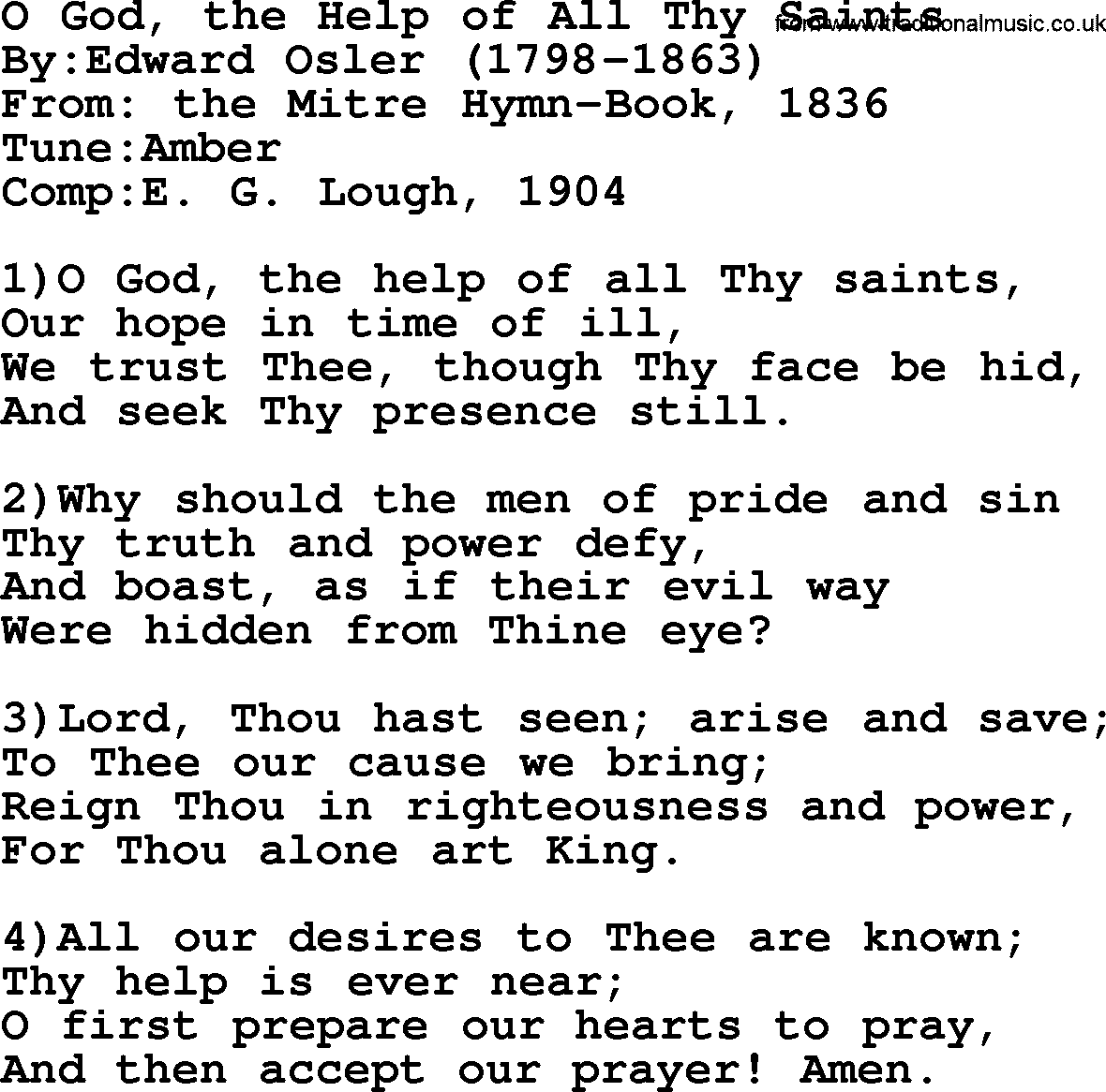 Methodist Hymn: O God, The Help Of All Thy Saints, lyrics