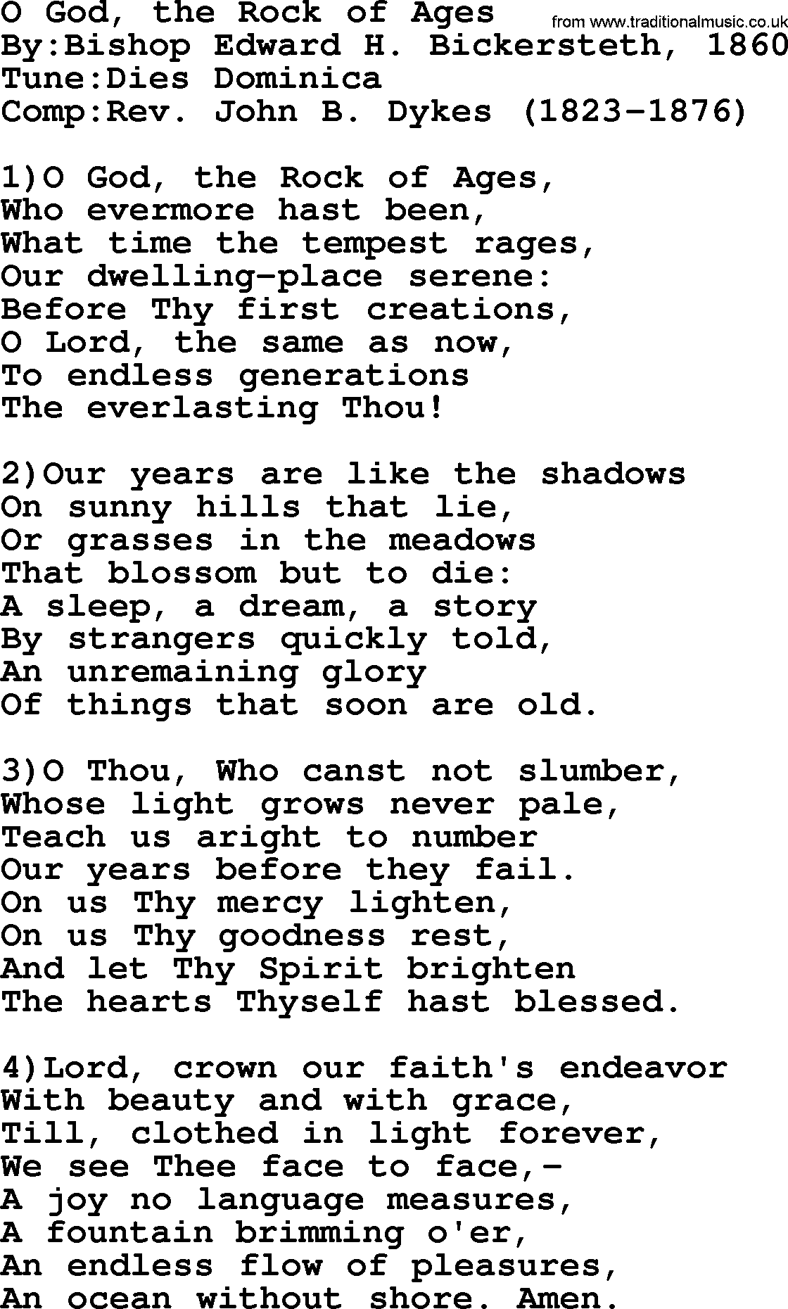Methodist Hymn: O God, The Rock Of Ages, lyrics