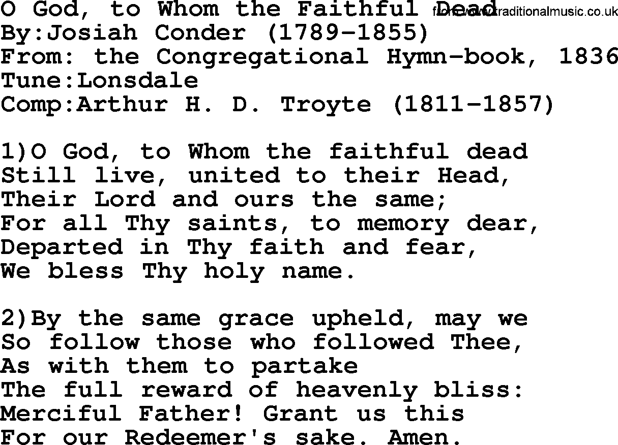 Methodist Hymn: O God, To Whom The Faithful Dead, lyrics