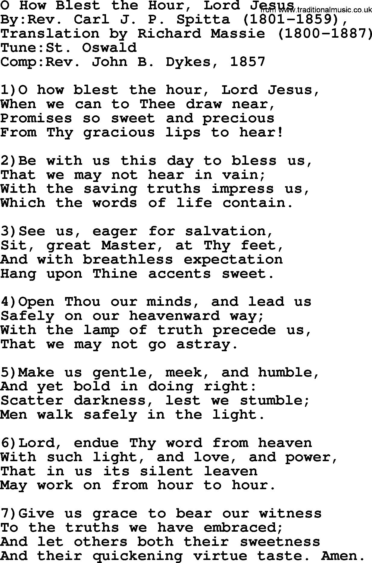 Methodist Hymn: O How Blest The Hour, Lord Jesus, lyrics