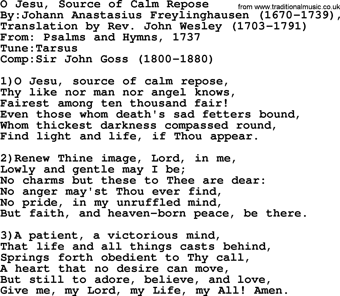 Methodist Hymn: O Jesu, Source Of Calm Repose, lyrics