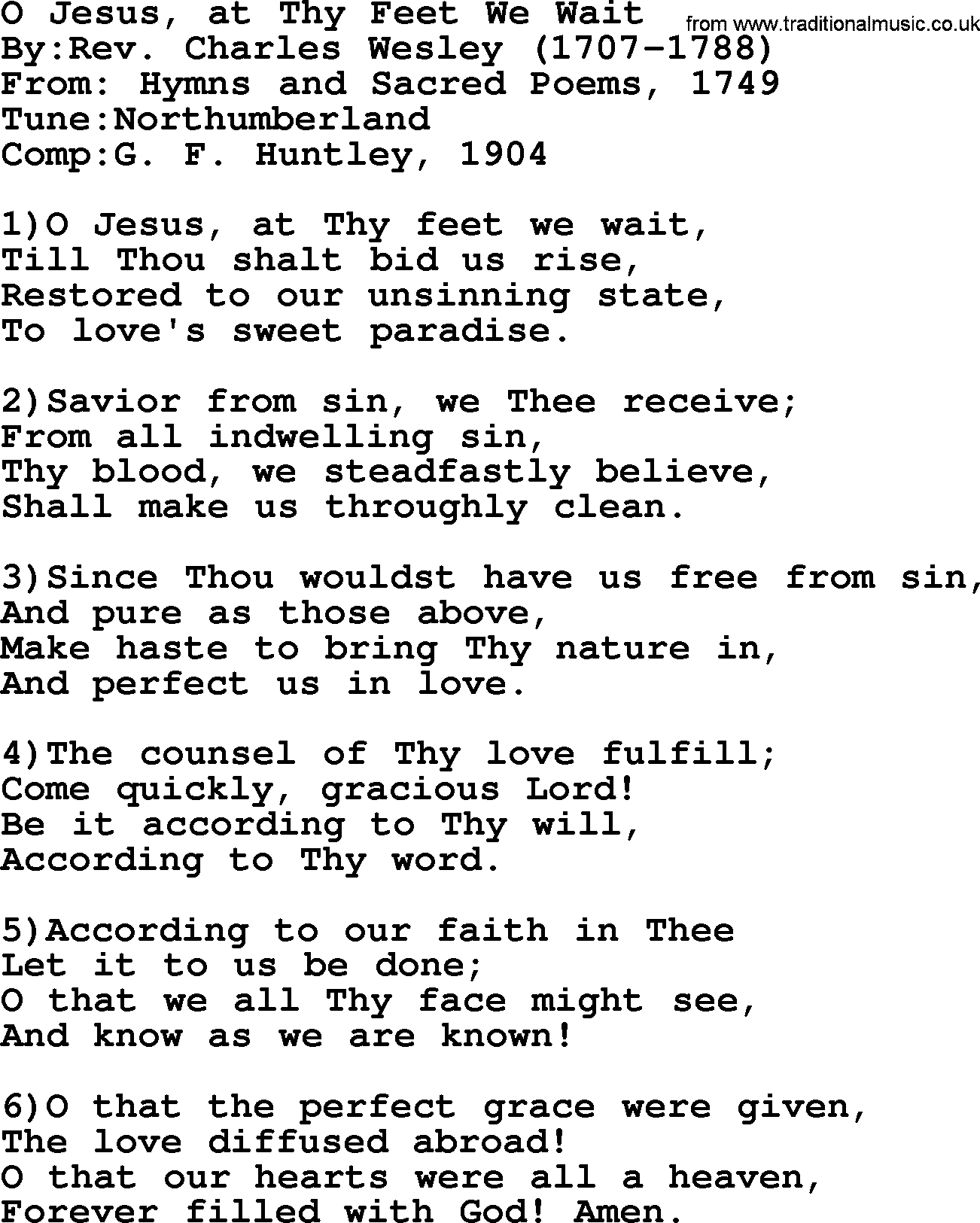 Methodist Hymn: O Jesus, At Thy Feet We Wait, lyrics