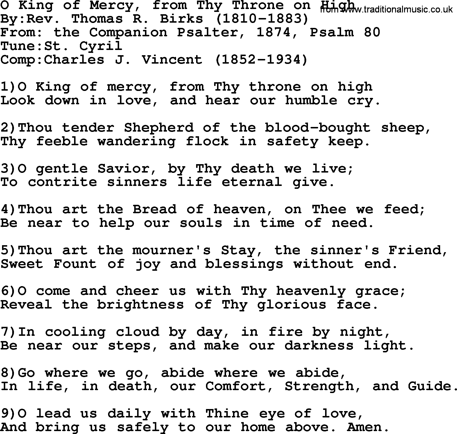 Methodist Hymn: O King Of Mercy, From Thy Throne On High, lyrics
