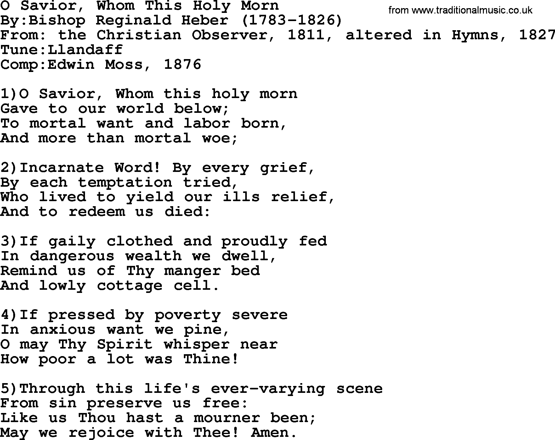 Methodist Hymn: O Savior, Whom This Holy Morn, lyrics
