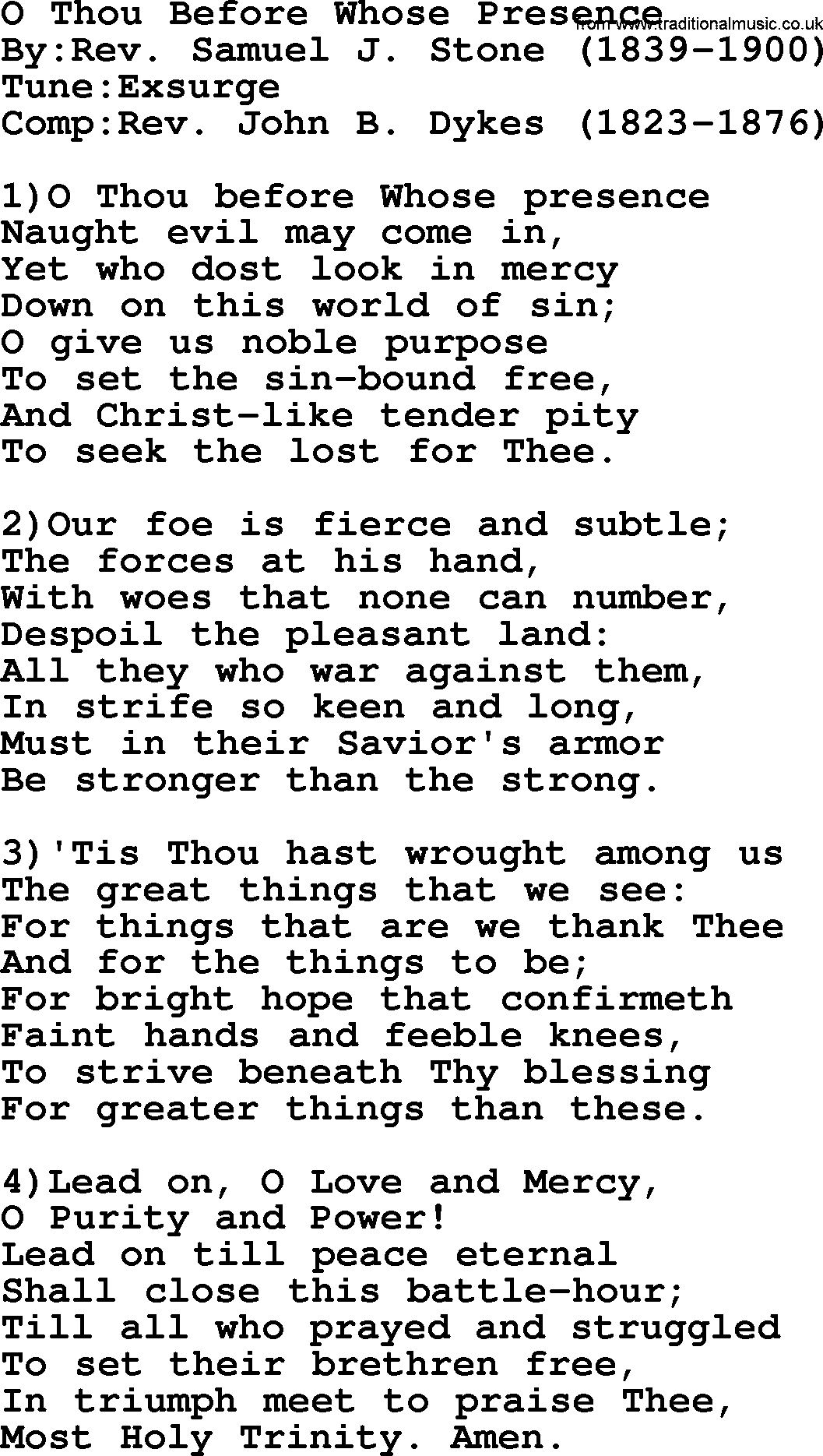 Methodist Hymn: O Thou Before Whose Presence, lyrics