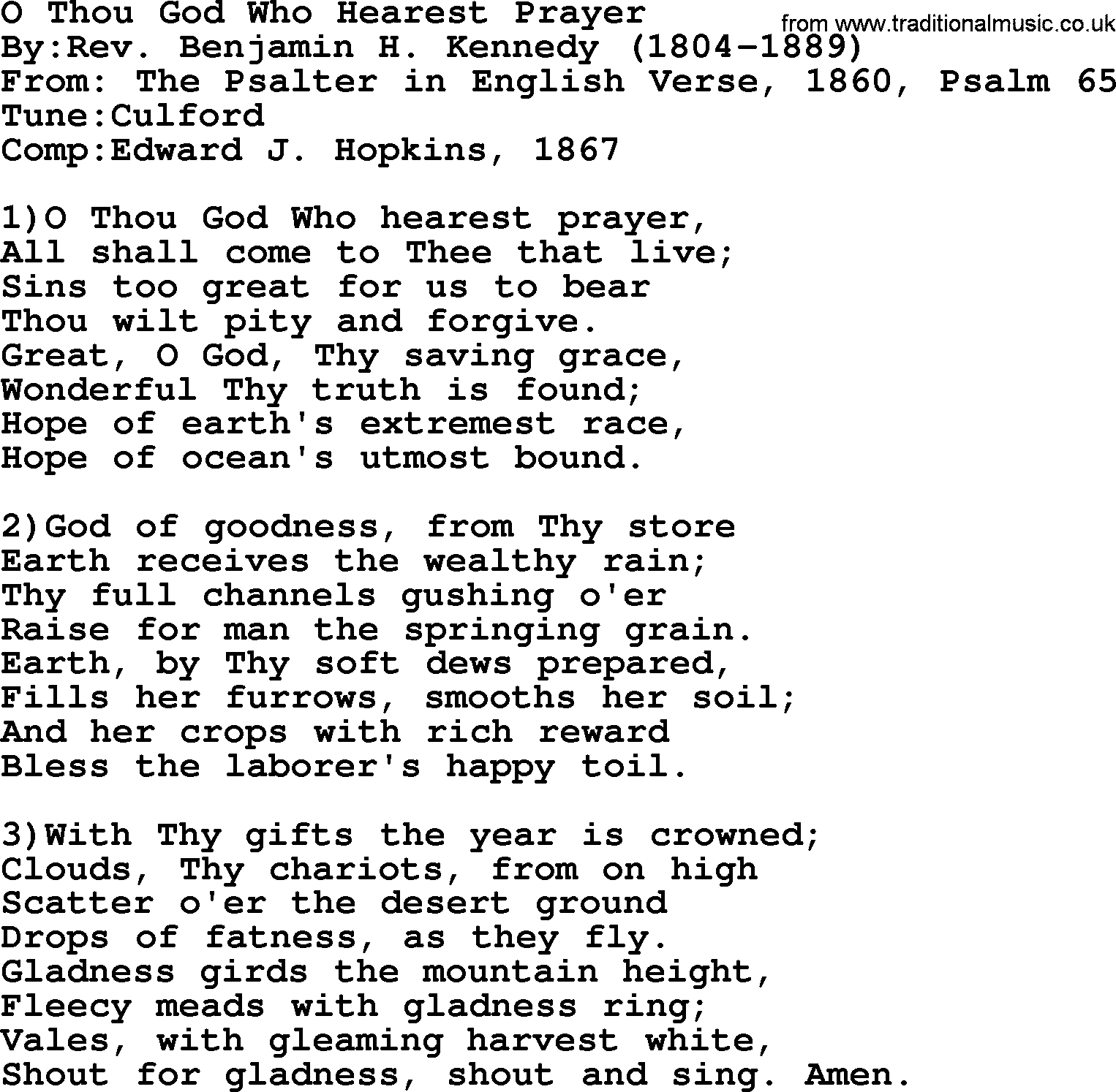 Methodist Hymn: O Thou God Who Hearest Prayer, lyrics