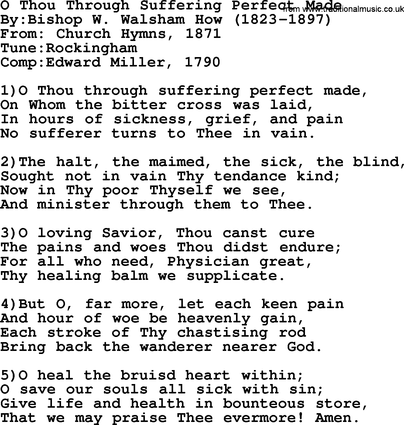 Methodist Hymn: O Thou Through Suffering Perfect Made, lyrics