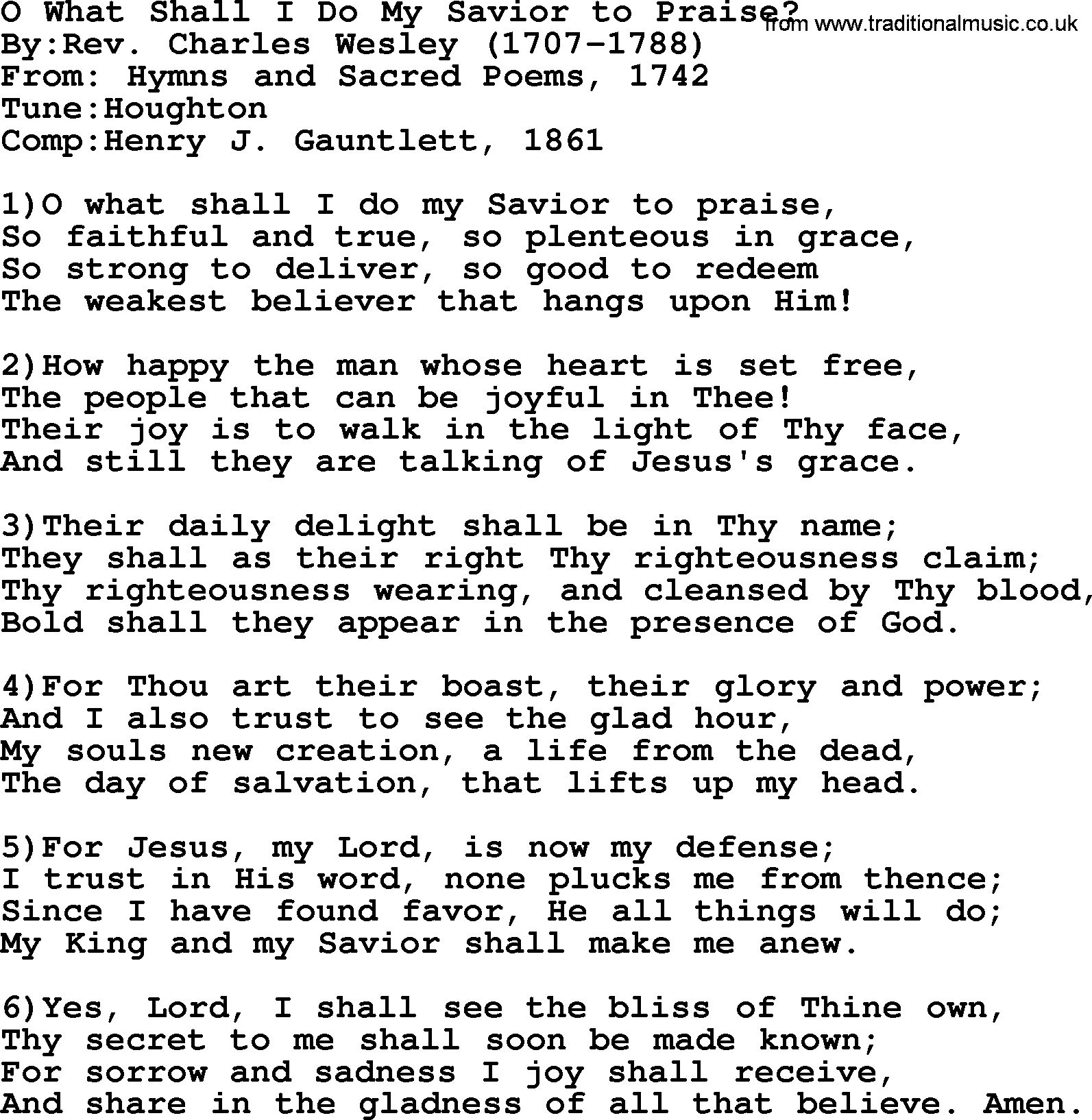 Methodist Hymn: O What Shall I Do My Savior To Praise, lyrics